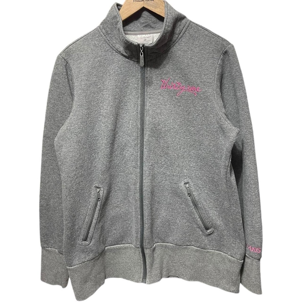 gray pink Thirty-One bags 2003 seller exclusive full zip long sleeve sweatshirt